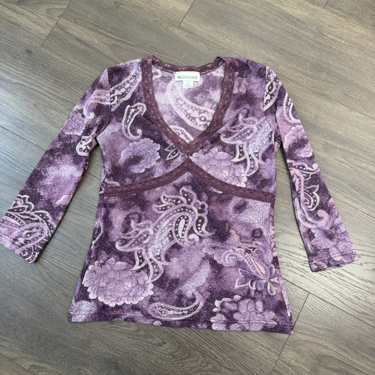 Vintage Floral Mesh Babydoll Lace Trim 3/4 Sleeve Top – view 7