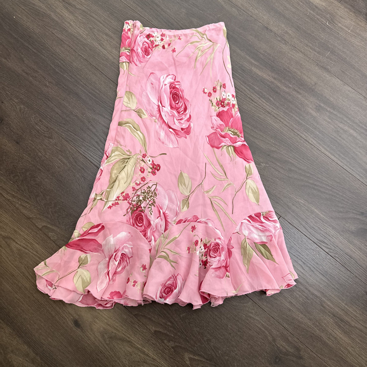 Y2K Pink Floral Mesh Overlay Mermaid Midi Skirt – view 6