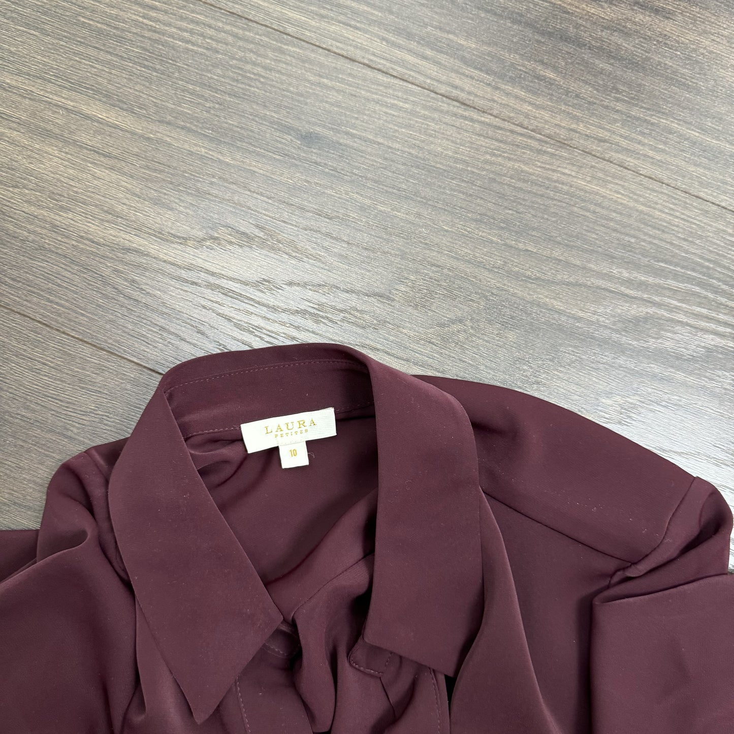Burdgundy Satin Ruched Button Up Blouse – view 3