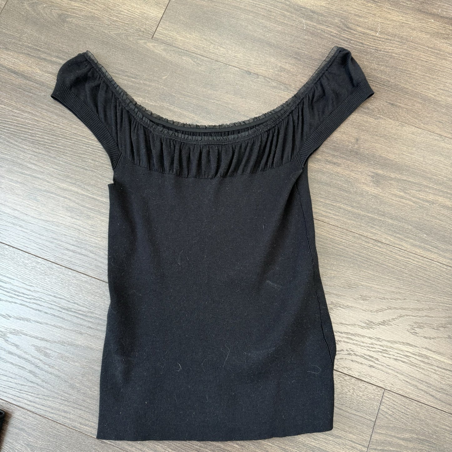 Black Mesh Trim Sweetheart Knit Top – view 8