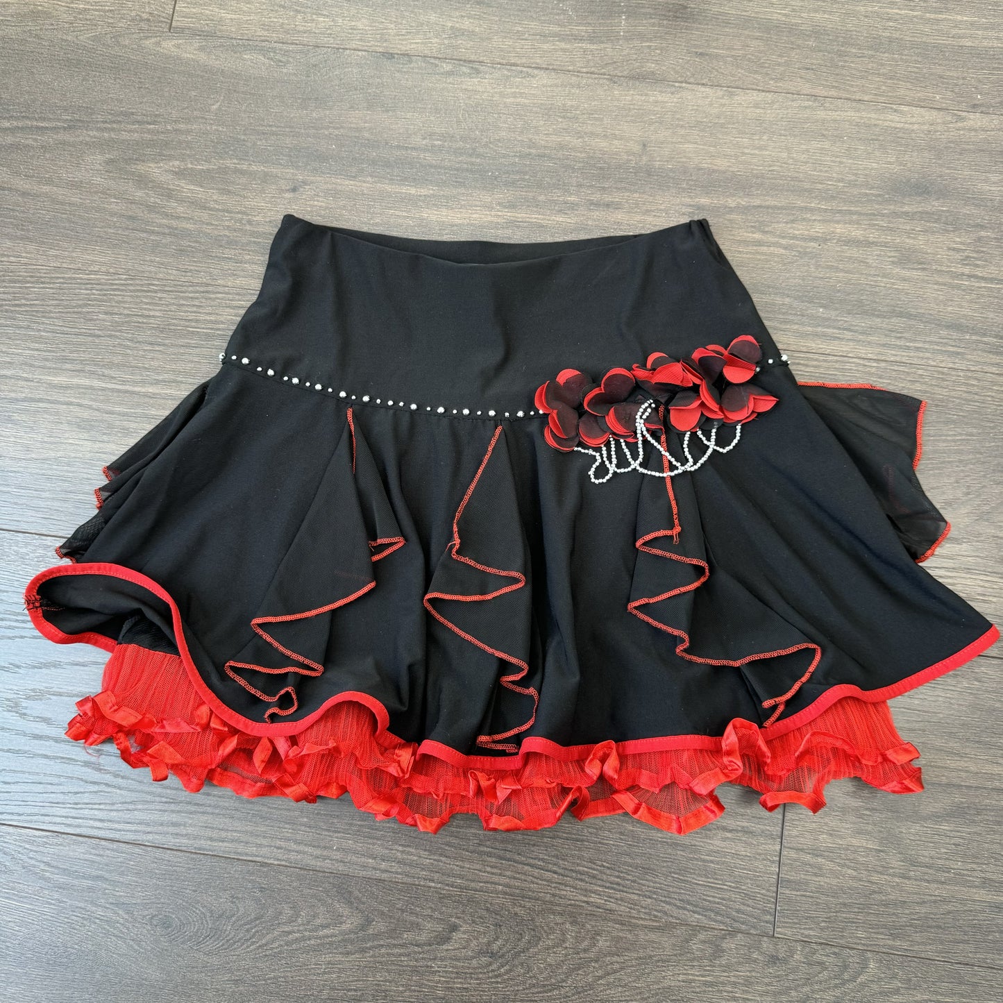 Y2K Black Embellished Lace and Floral Mini Skirt – view 7