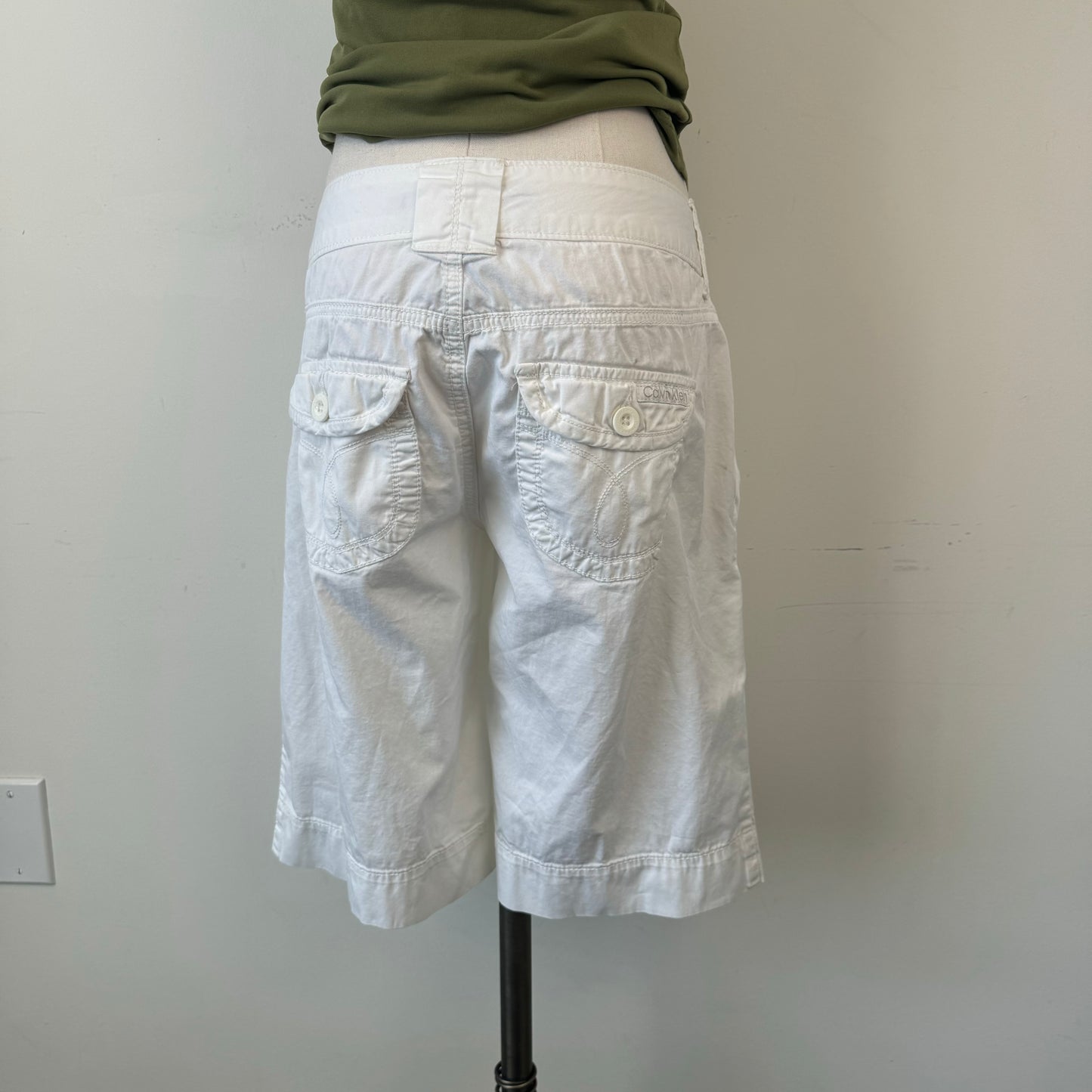 Calvin Klein White Low Rise Cargo Capri Shorts