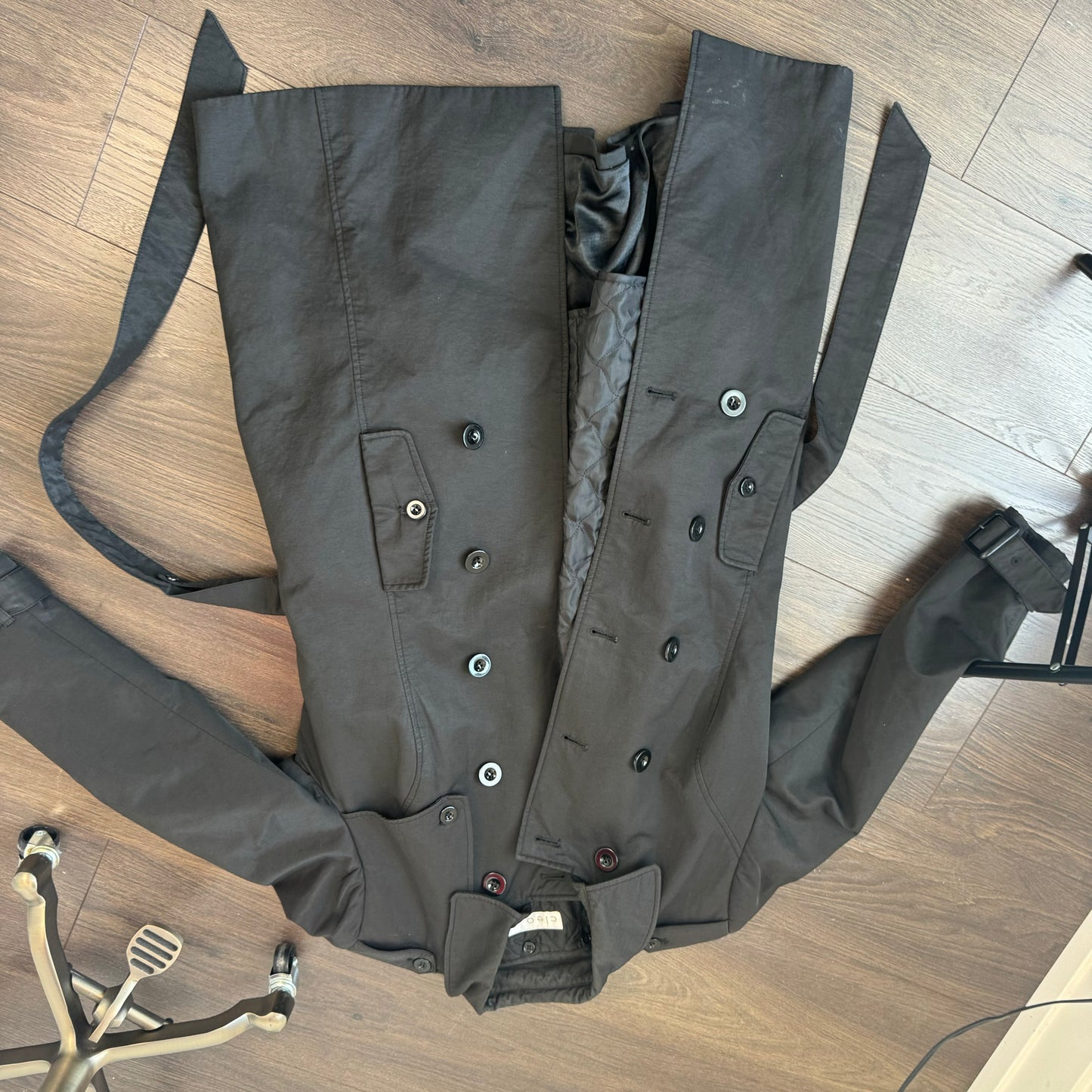Vintage Black Double Breasted Trench Coat