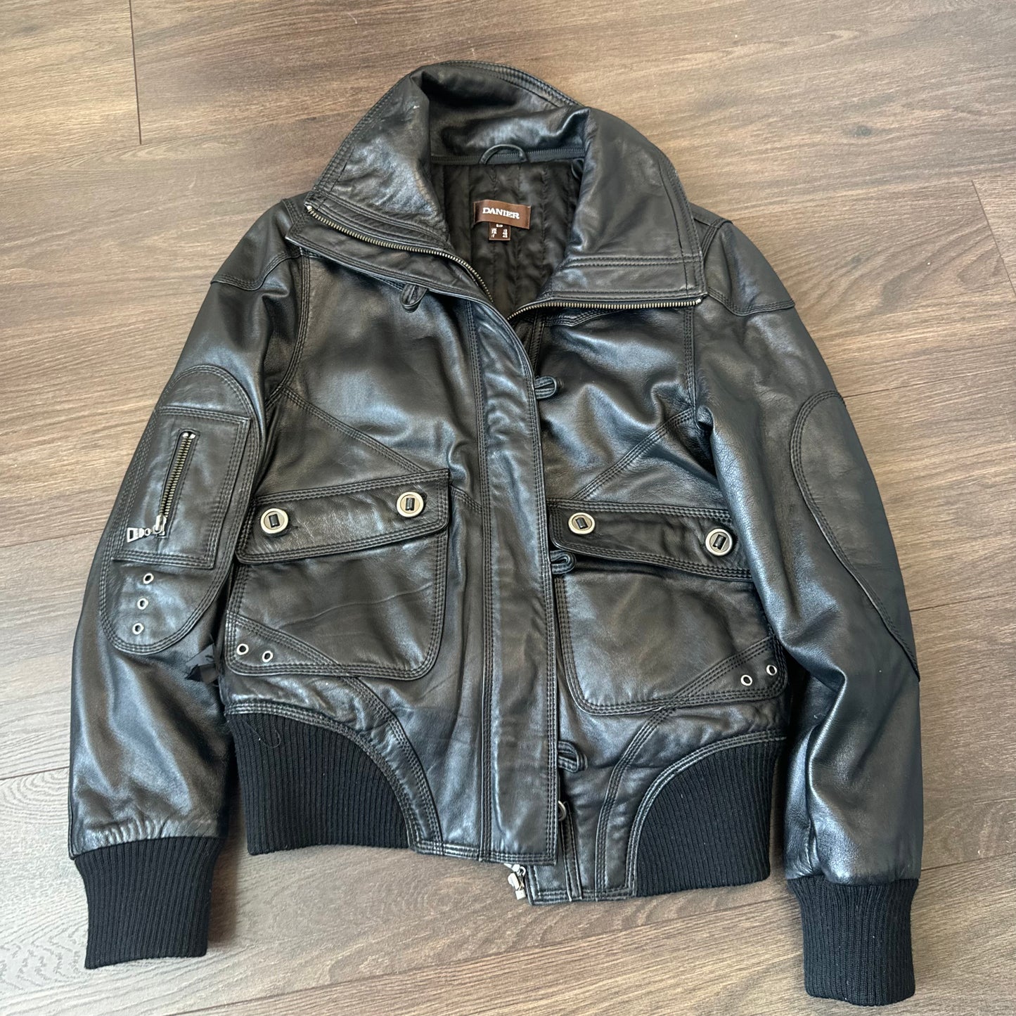 Danier Funnel Neck Bomber Leather Jacket