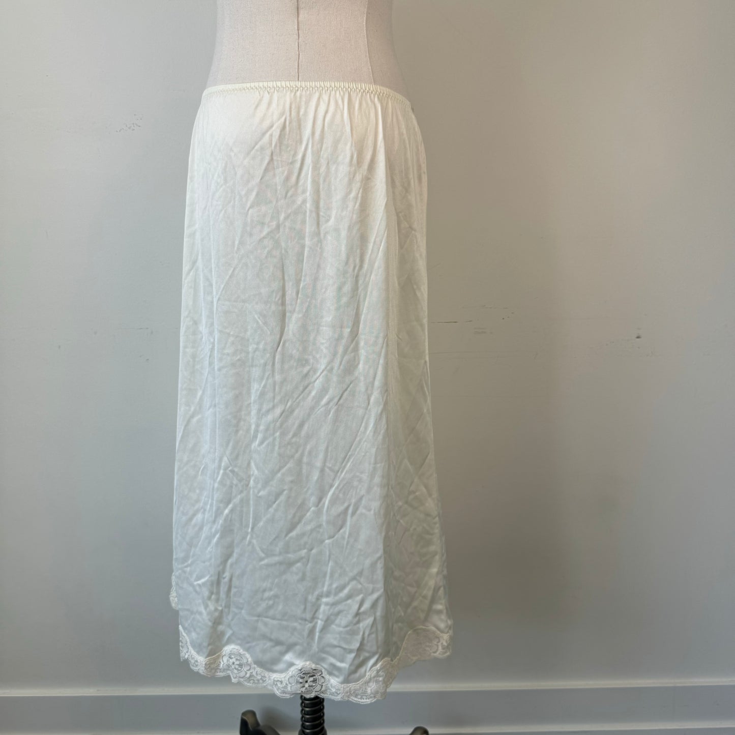 Vintage Cream Nylon Lace Trim Slip Skirt