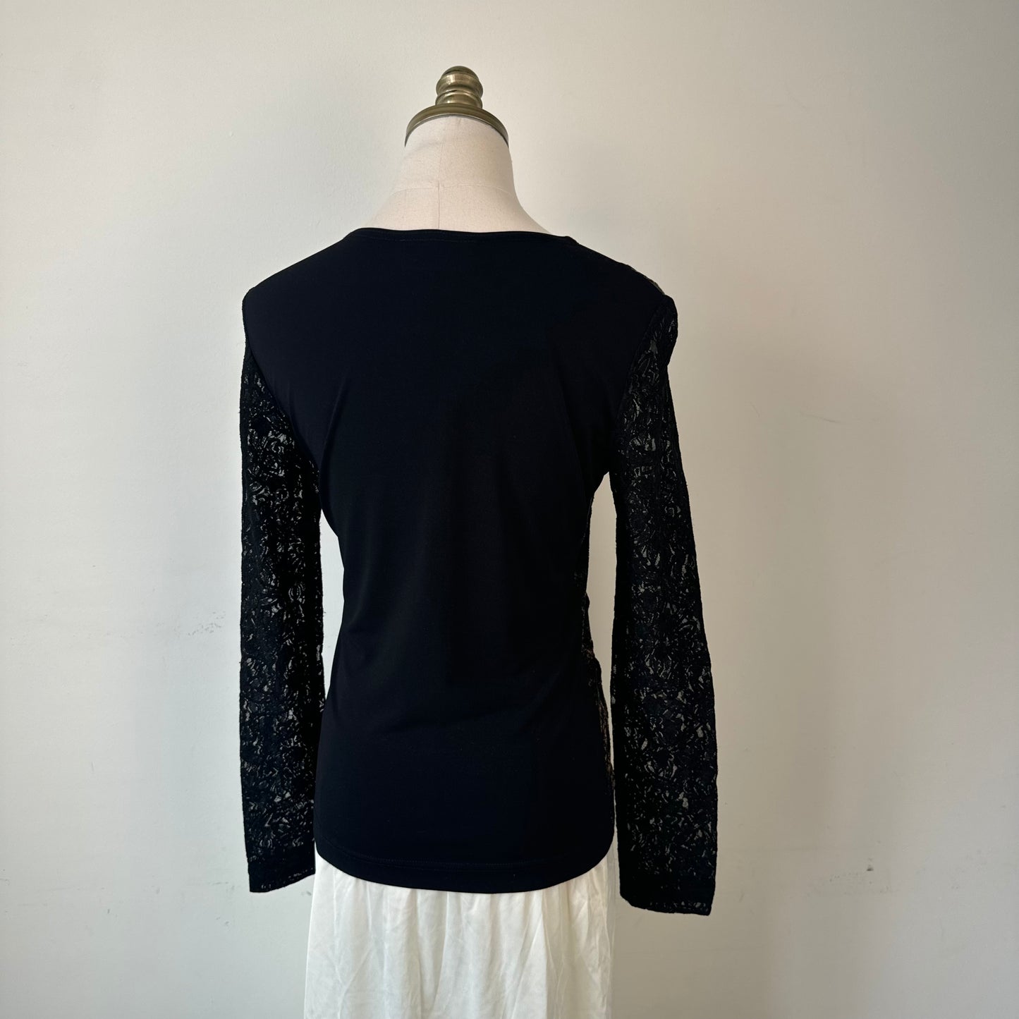 Vintage Black Floral Lace Patchwork Long Sleeve Top