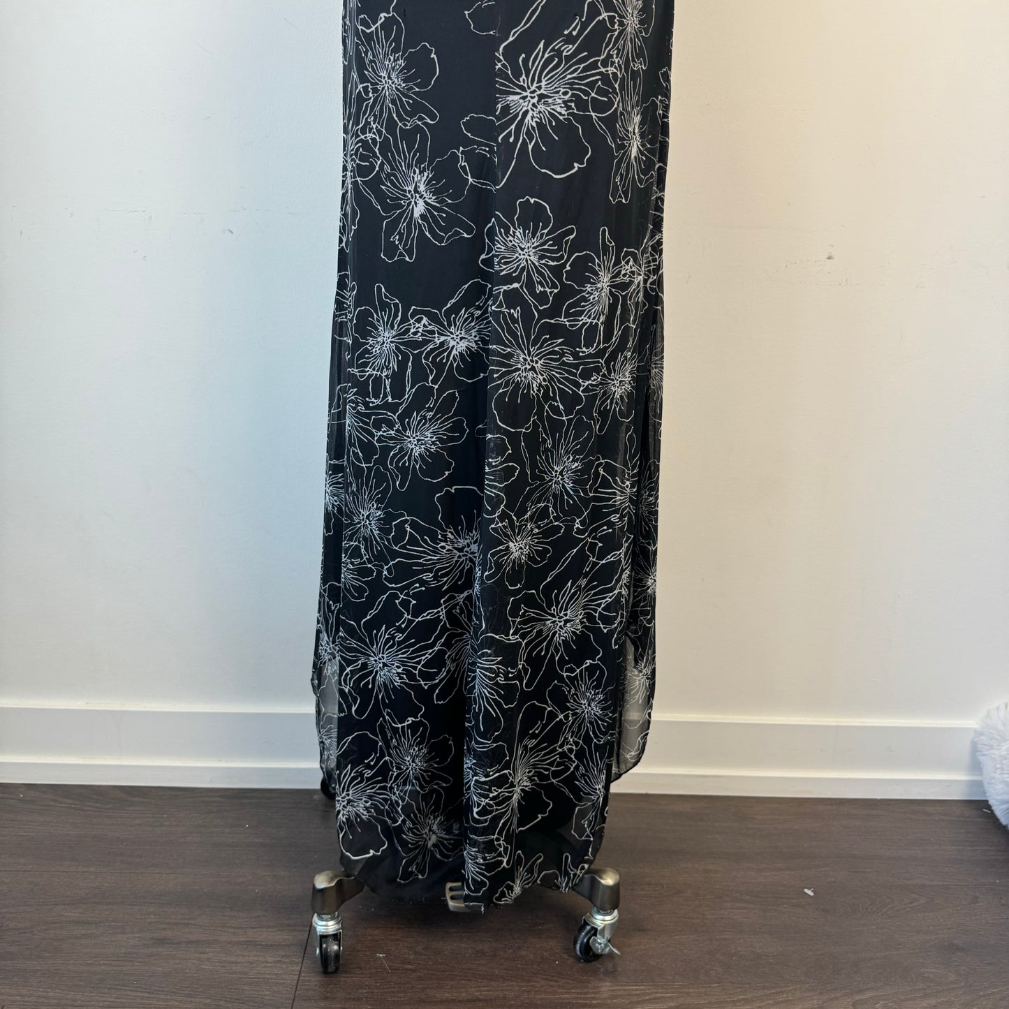 Vintage Smart Set Flared Romper with Mesh Floral Panel