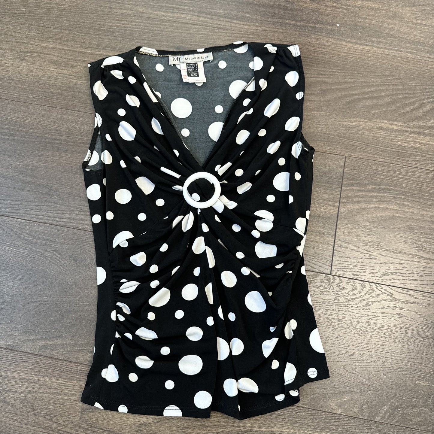 Vintage Black White Polka Dot Ruched Buckle Top – view 9
