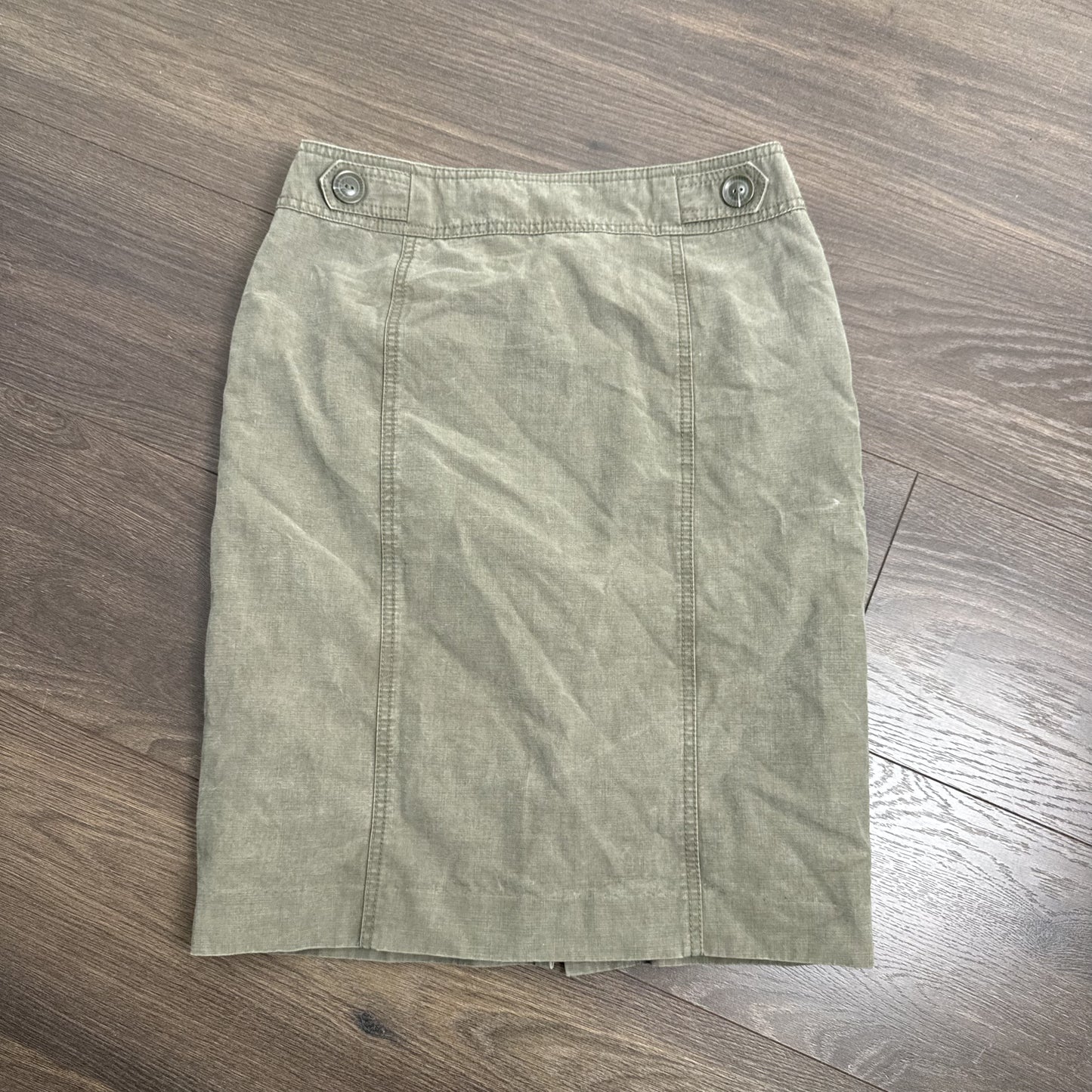 Vintage Cleo Olive Green Button Waist Midi Skirt – view 7