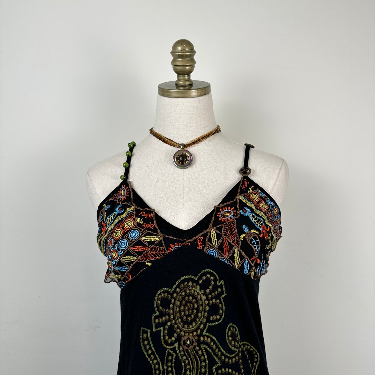 Brown Multi-Strand Beaded Necklace with Black Pendant