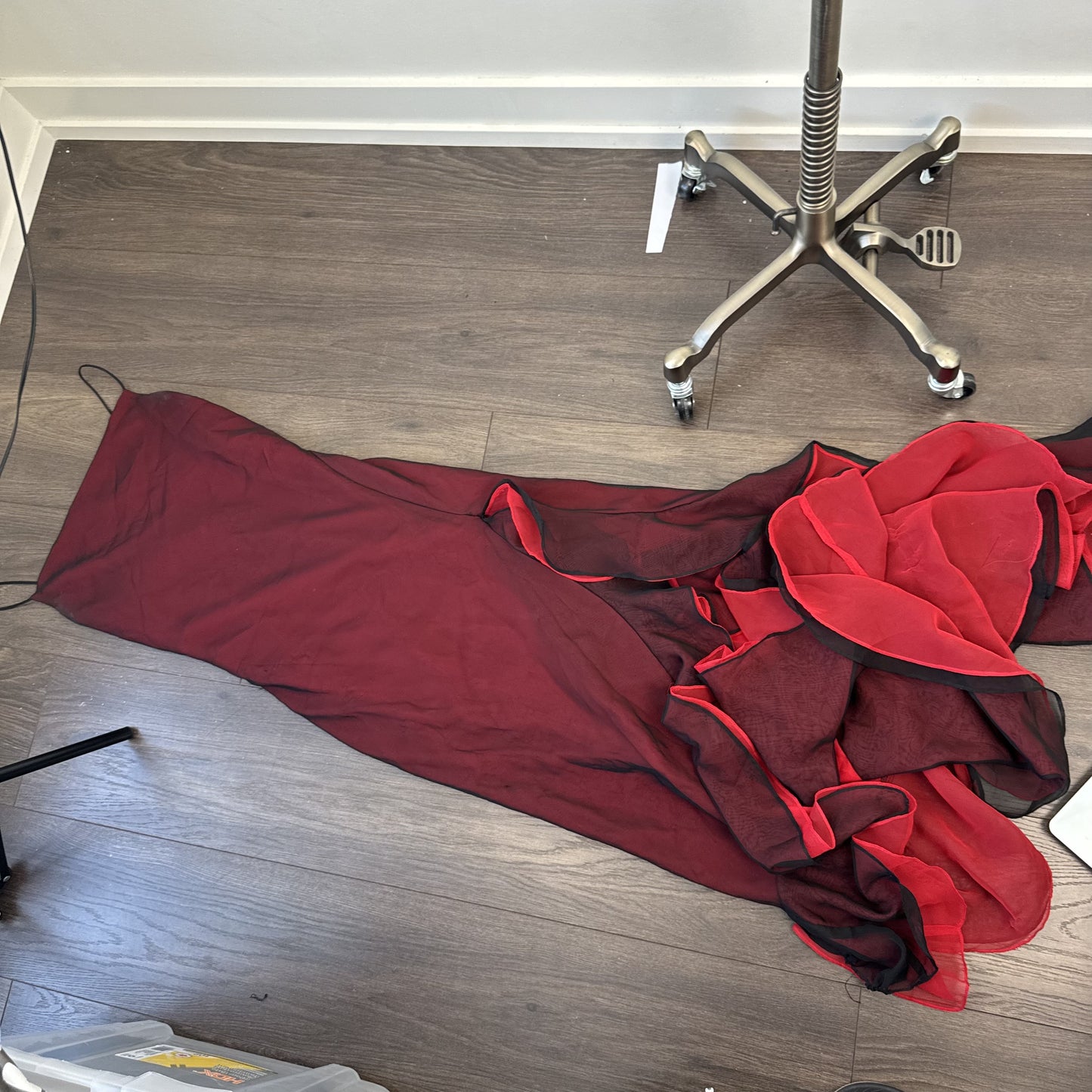 Vintage 90s Red and Black Chiffon Mesh Overlay Ruffled Maxi Dress – view 14