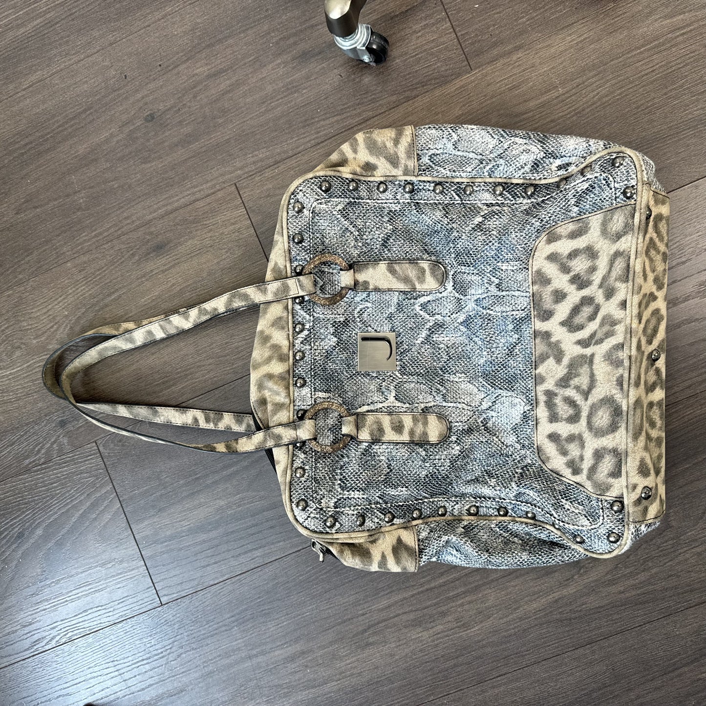 Jonael Leopard Snakeskin Print Studded Oversized Shoulder Bag – view 7