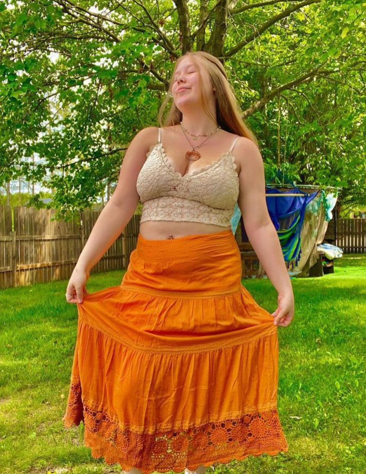 Vintage Orange Tiered Maxi Skirt