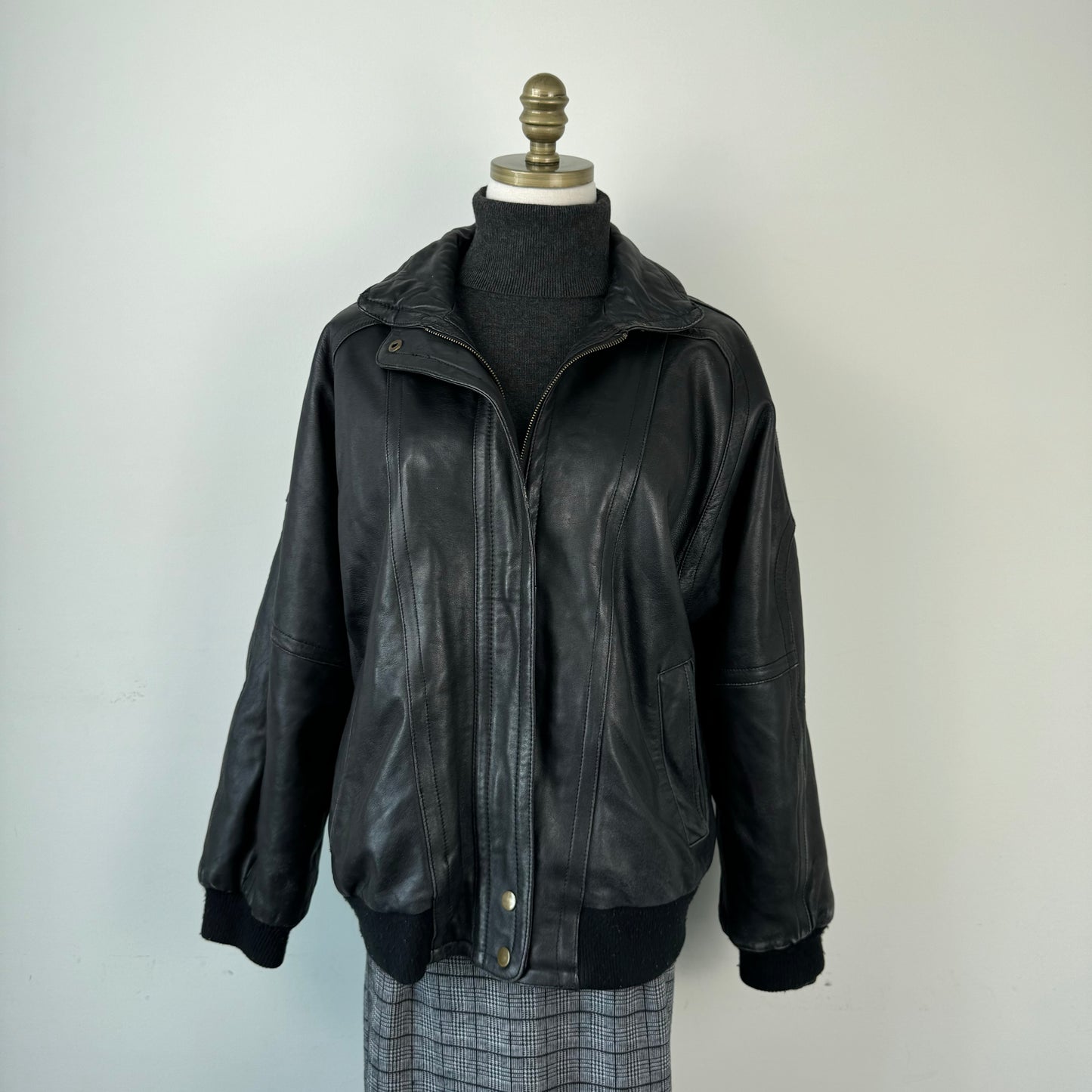 Black Genuine Leather Bomber Jacket