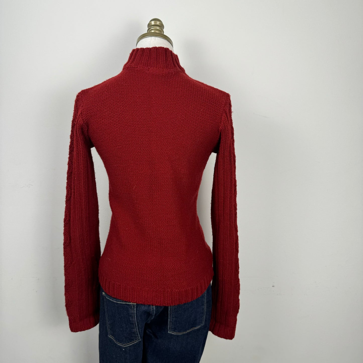 Red Cable Knit Zip Up Sweater