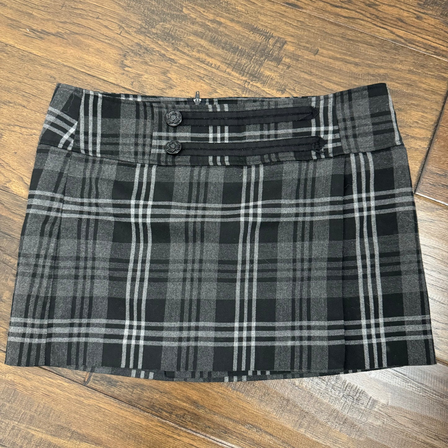 Grey and Black Plaid Mini Skirt