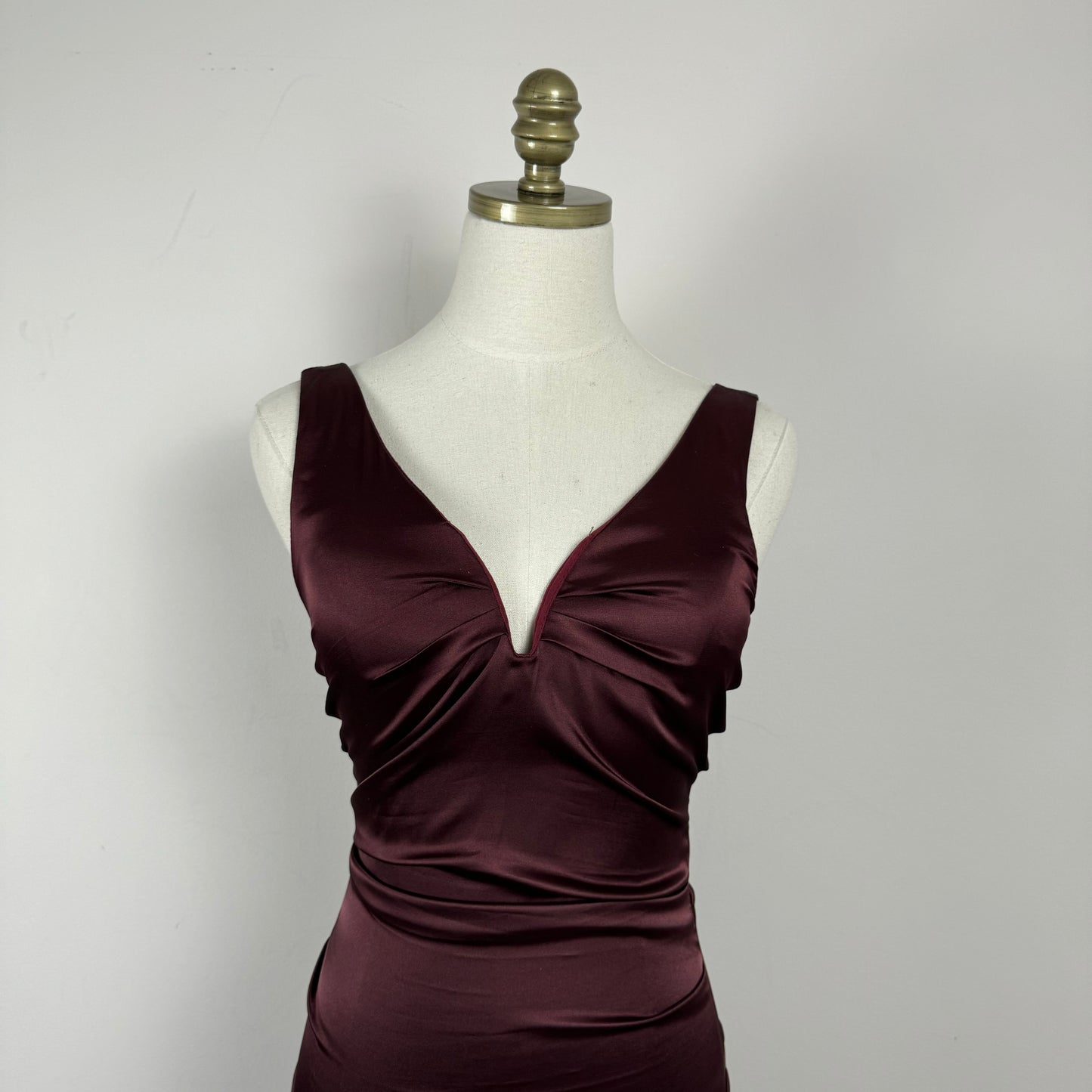 Vintage Burgundy Silky Fitted Midi Dress