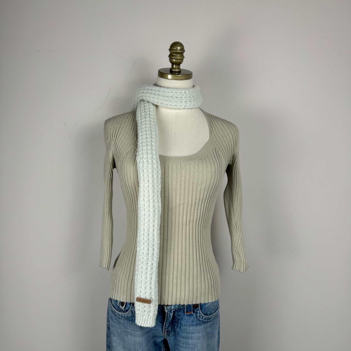 Cream Knit Skinny Scarf