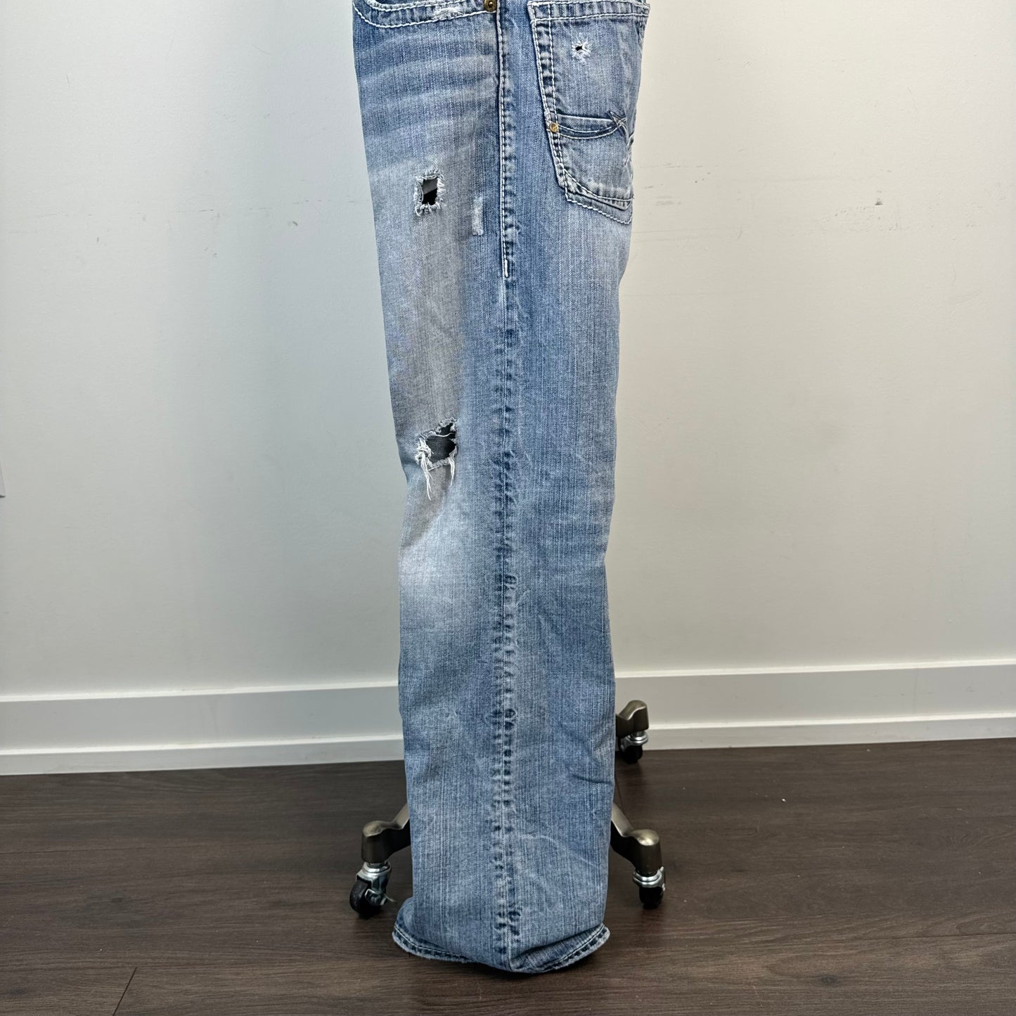 Silver Faded Low Rise Straight Cut Distressed Jeans