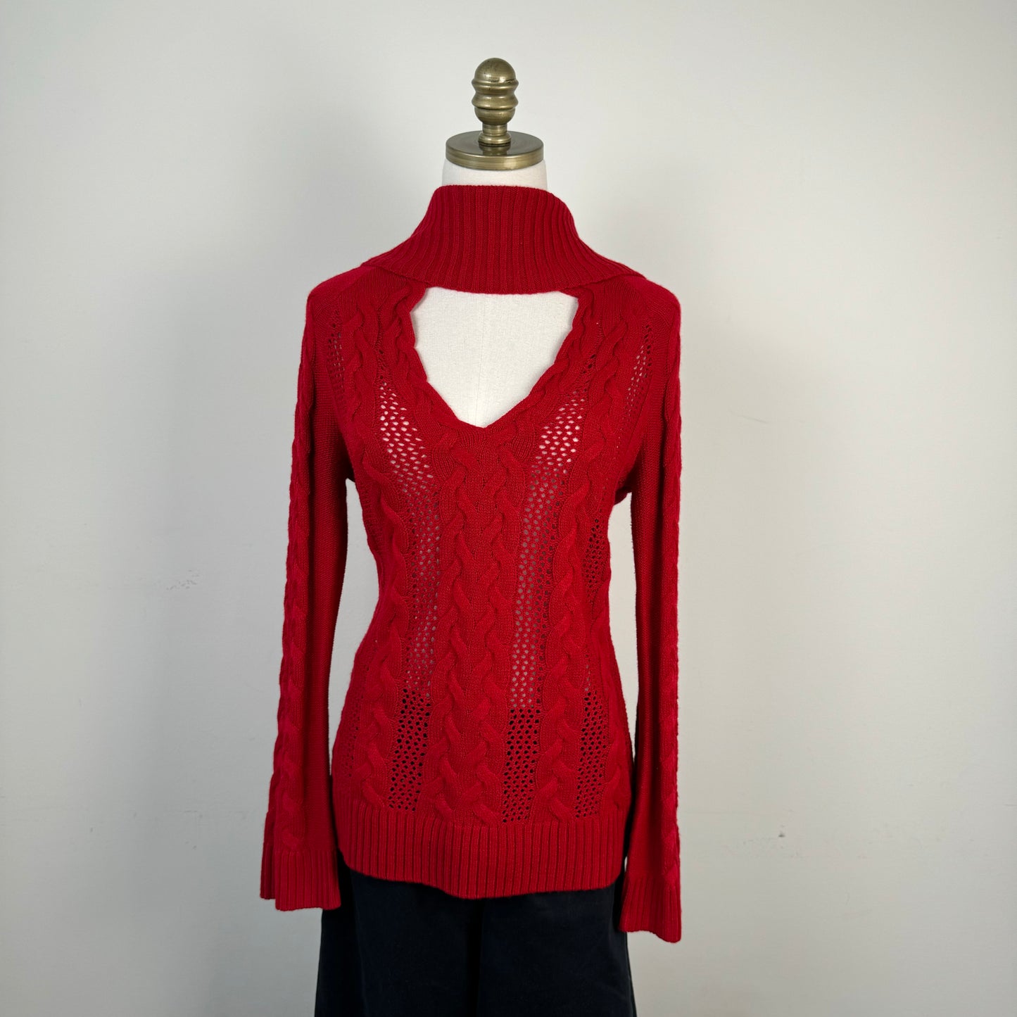 Red Cable Knit Bell Sleeve Sweater
