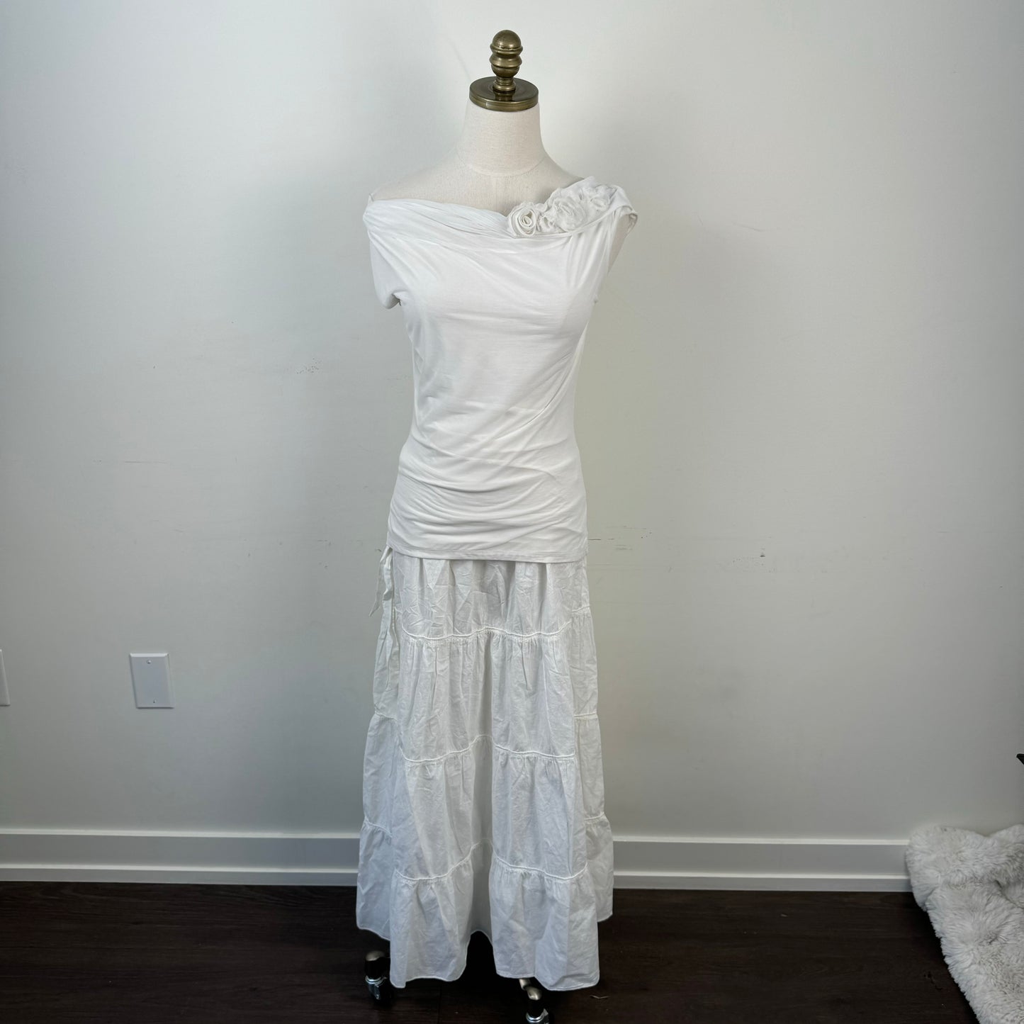 White Floral Chiffon Cowl Neck Top