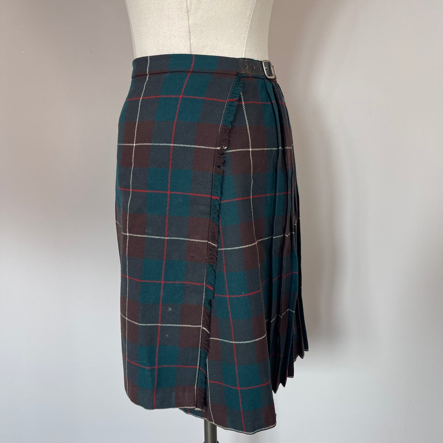 Vintage Plaid Pleated Midi Skirt