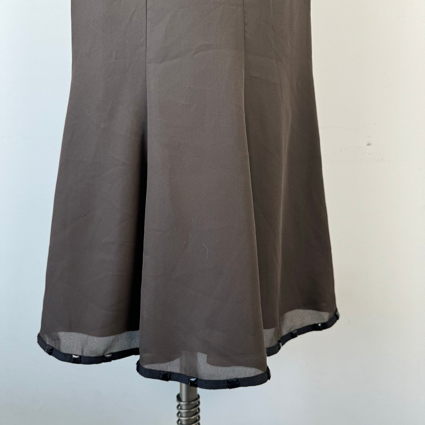 Brown Chiffon Mesh Overlay Midi Skirt