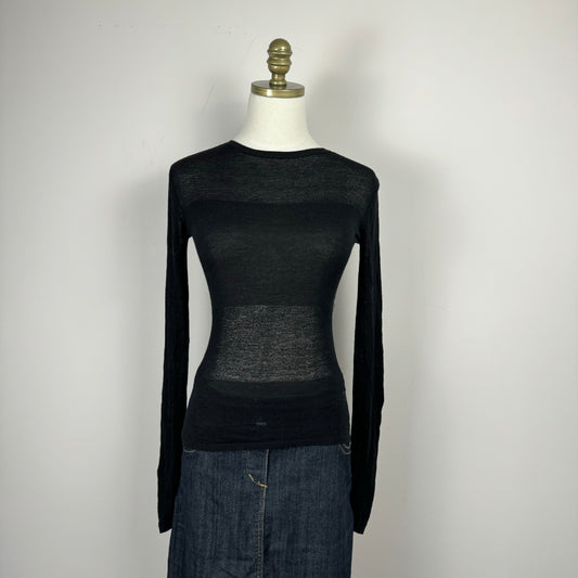 Black Semi Sheer Fitted Knit Top