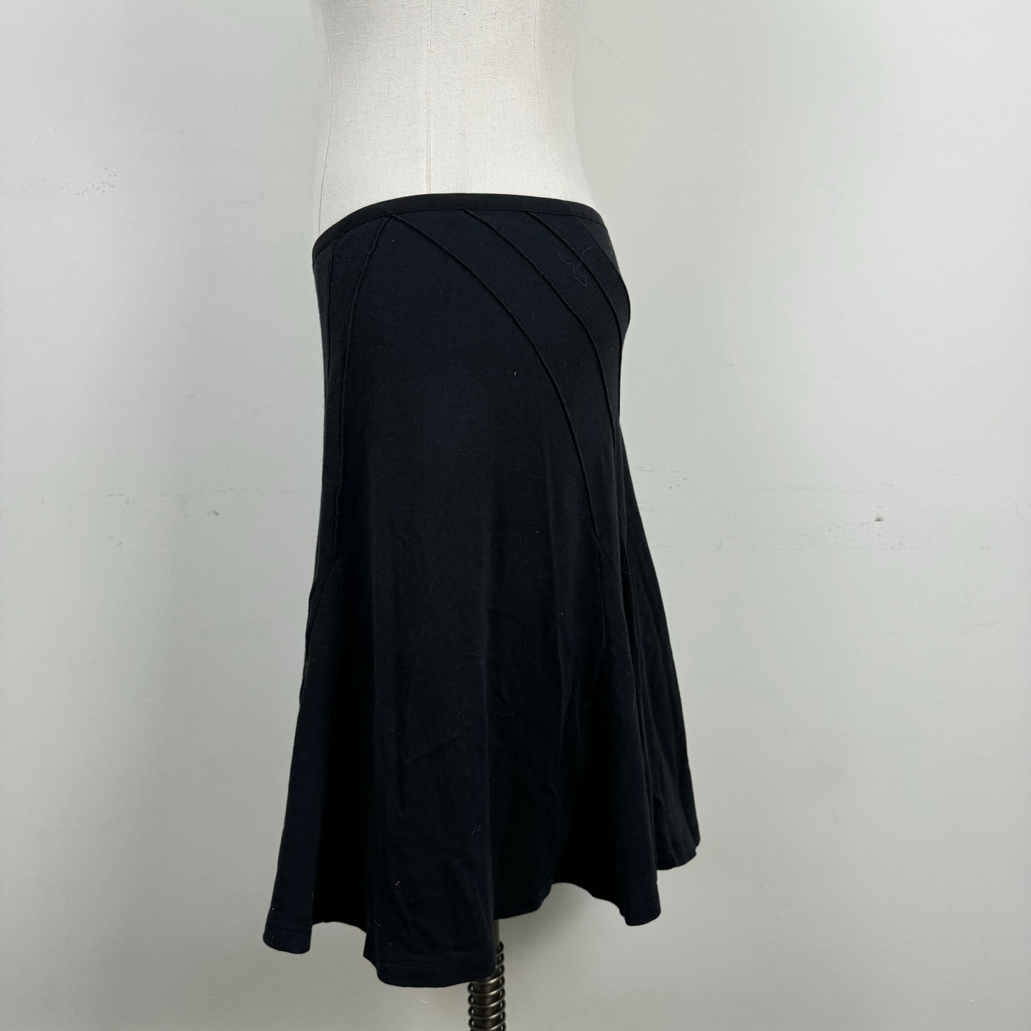Black Wool Cotton Blend Ruffled Mid Skirt