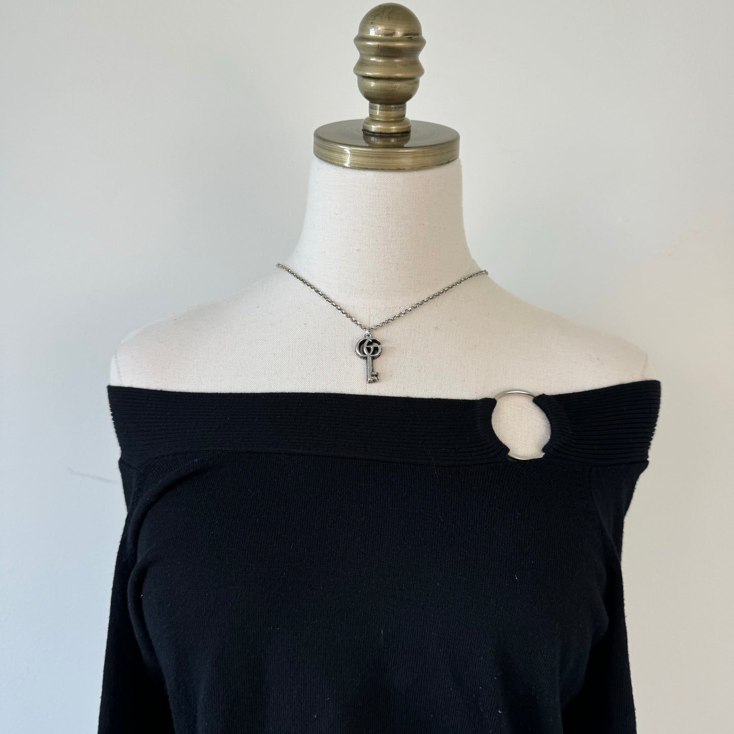 Vintage Buckled Off Shoulder Sweater