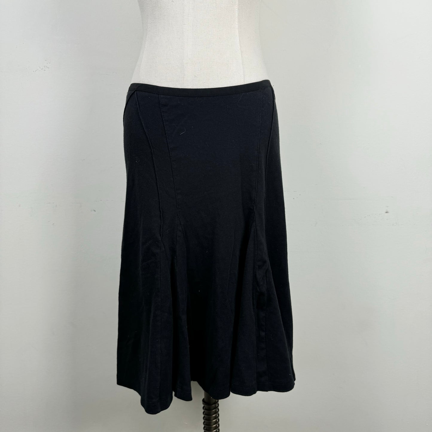 Black Wool Cotton Blend Ruffled Mid Skirt