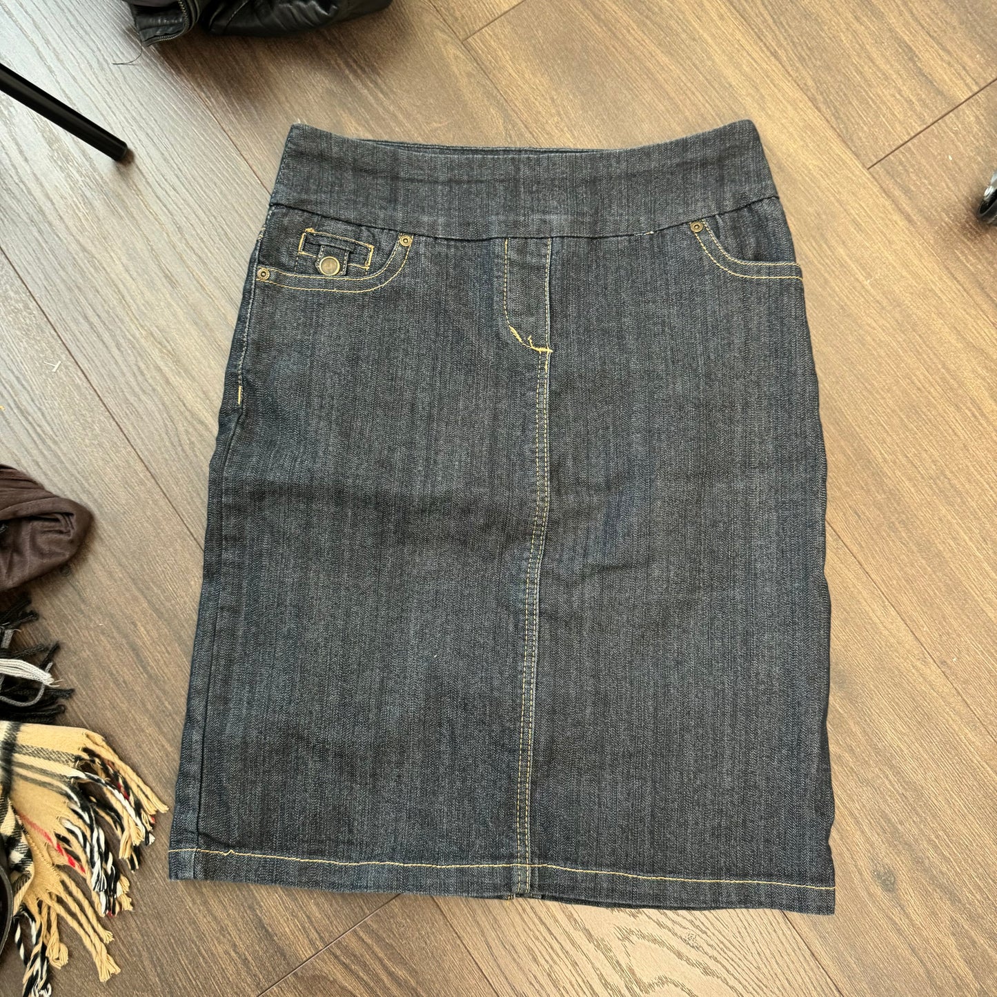 Dark Wash Denim Midi Skirt