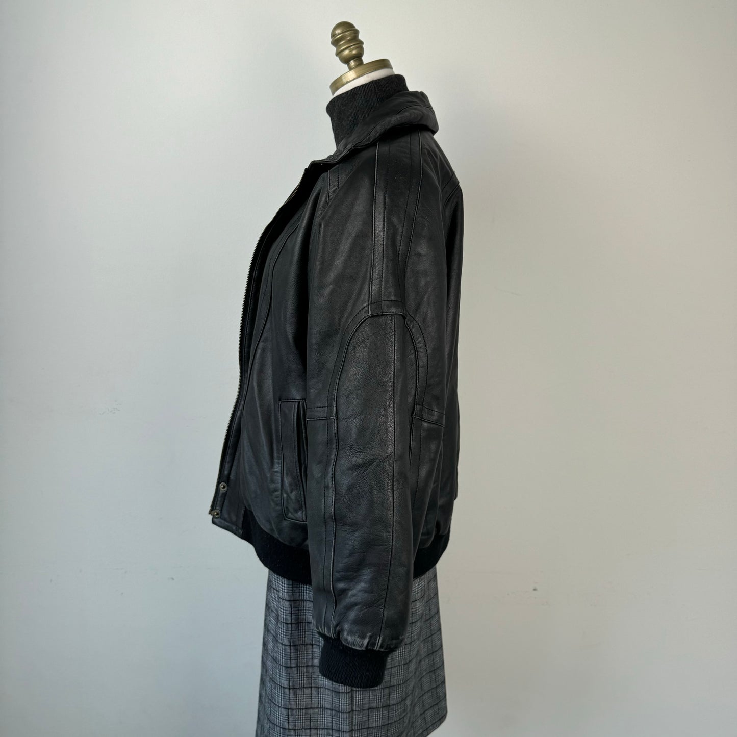 Black Genuine Leather Bomber Jacket