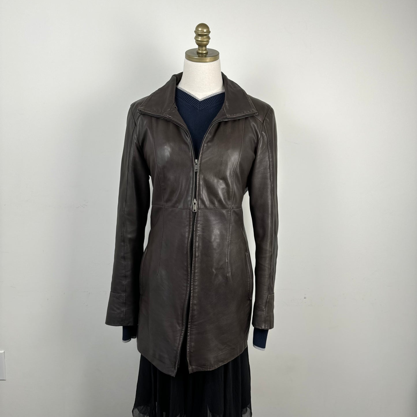 Danier Brown Double Zip Leather Jacket