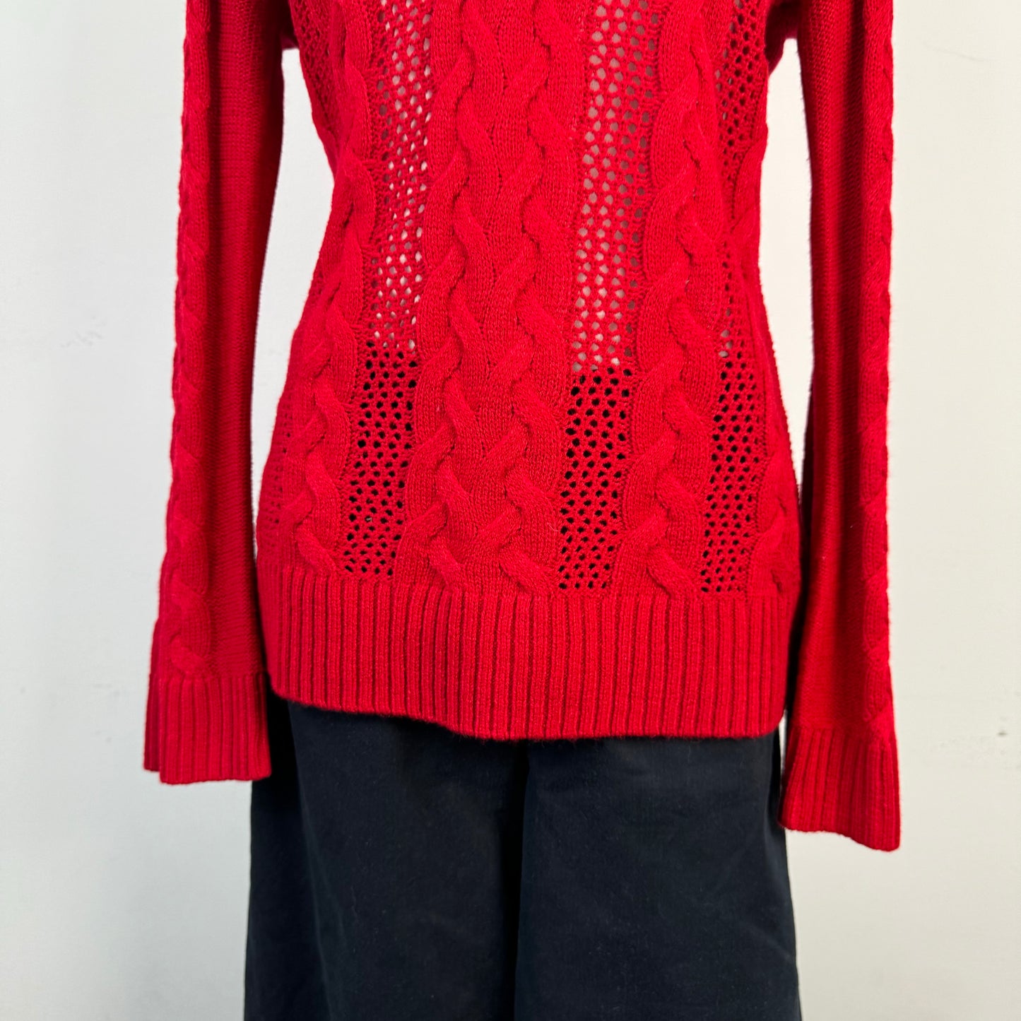 Red Cable Knit Bell Sleeve Sweater
