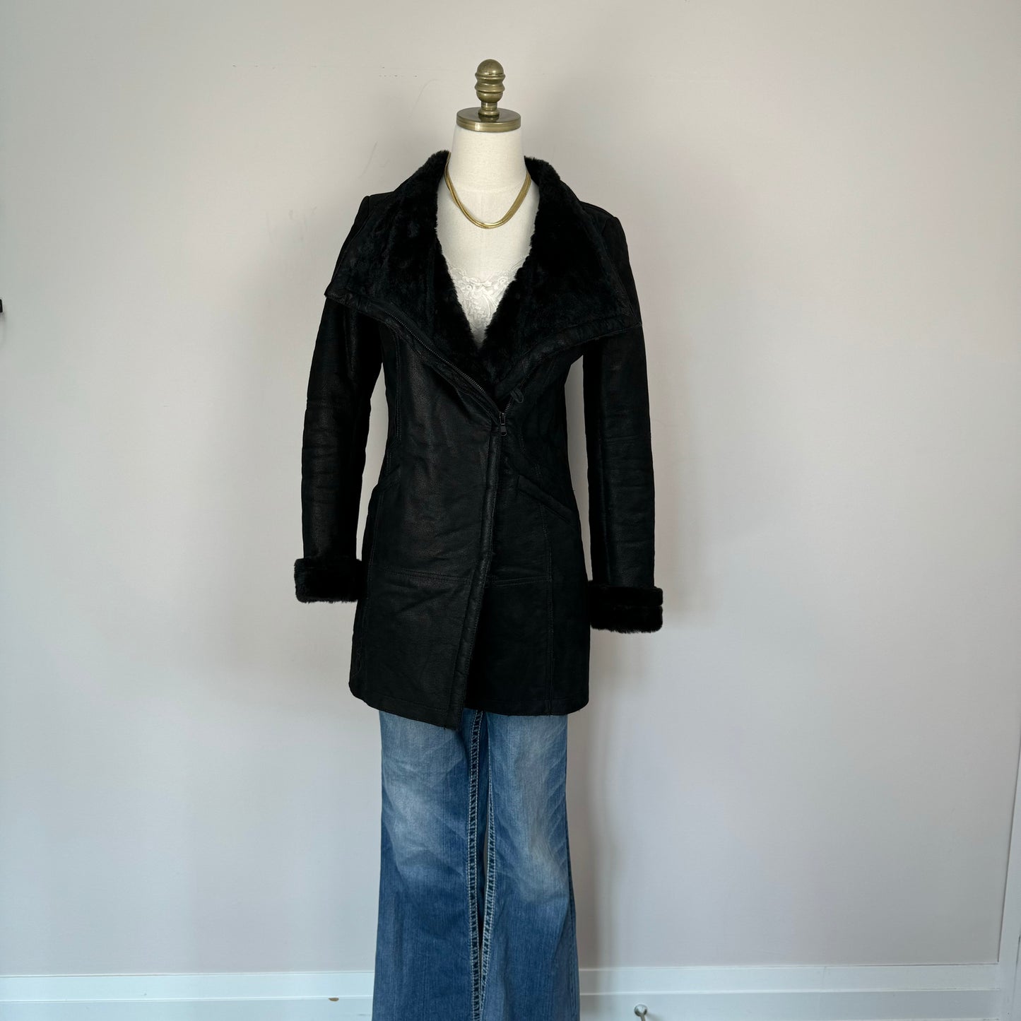 Danier Long Fur Trim Suede Jacket