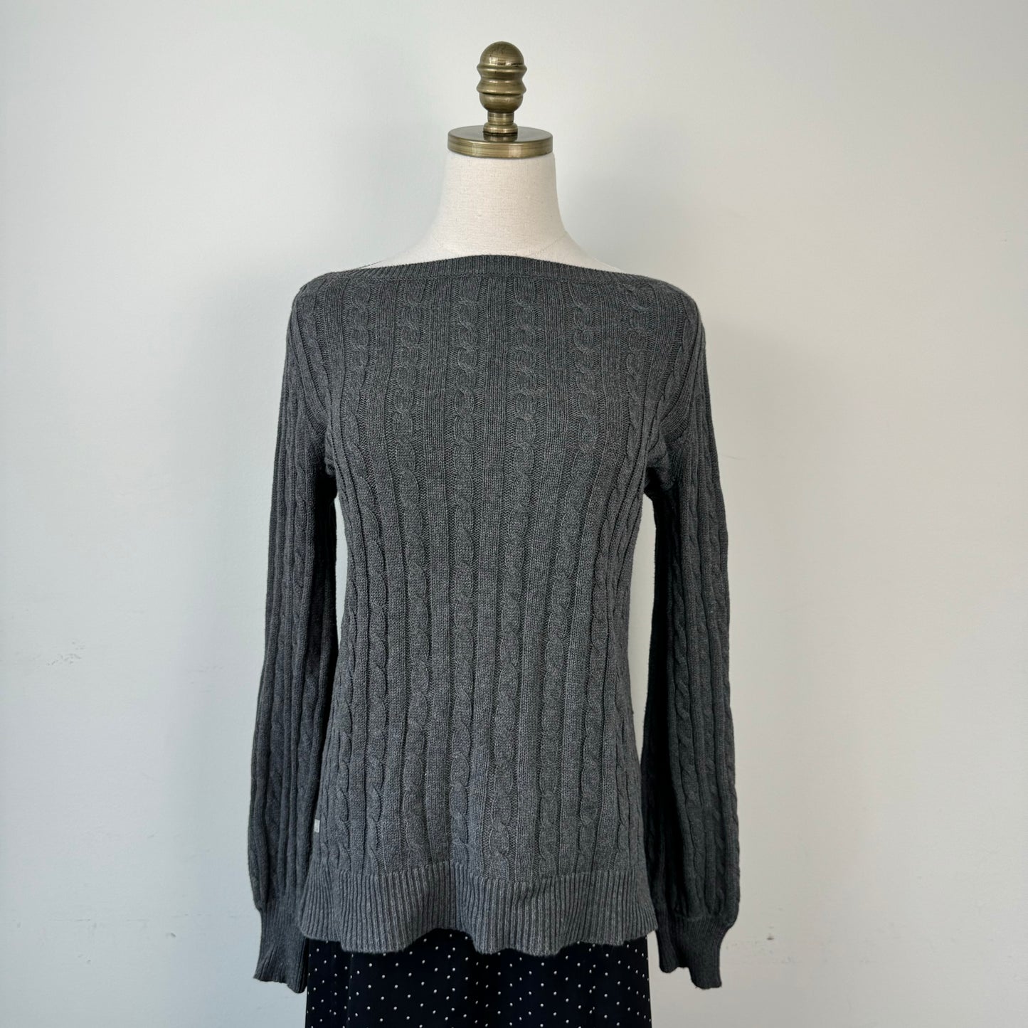 Ralph Lauren Boat Neck Grey Cable Knit Sweater