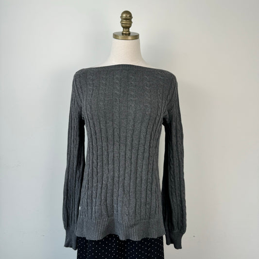 Ralph Lauren Boat Neck Grey Cable Knit Sweater