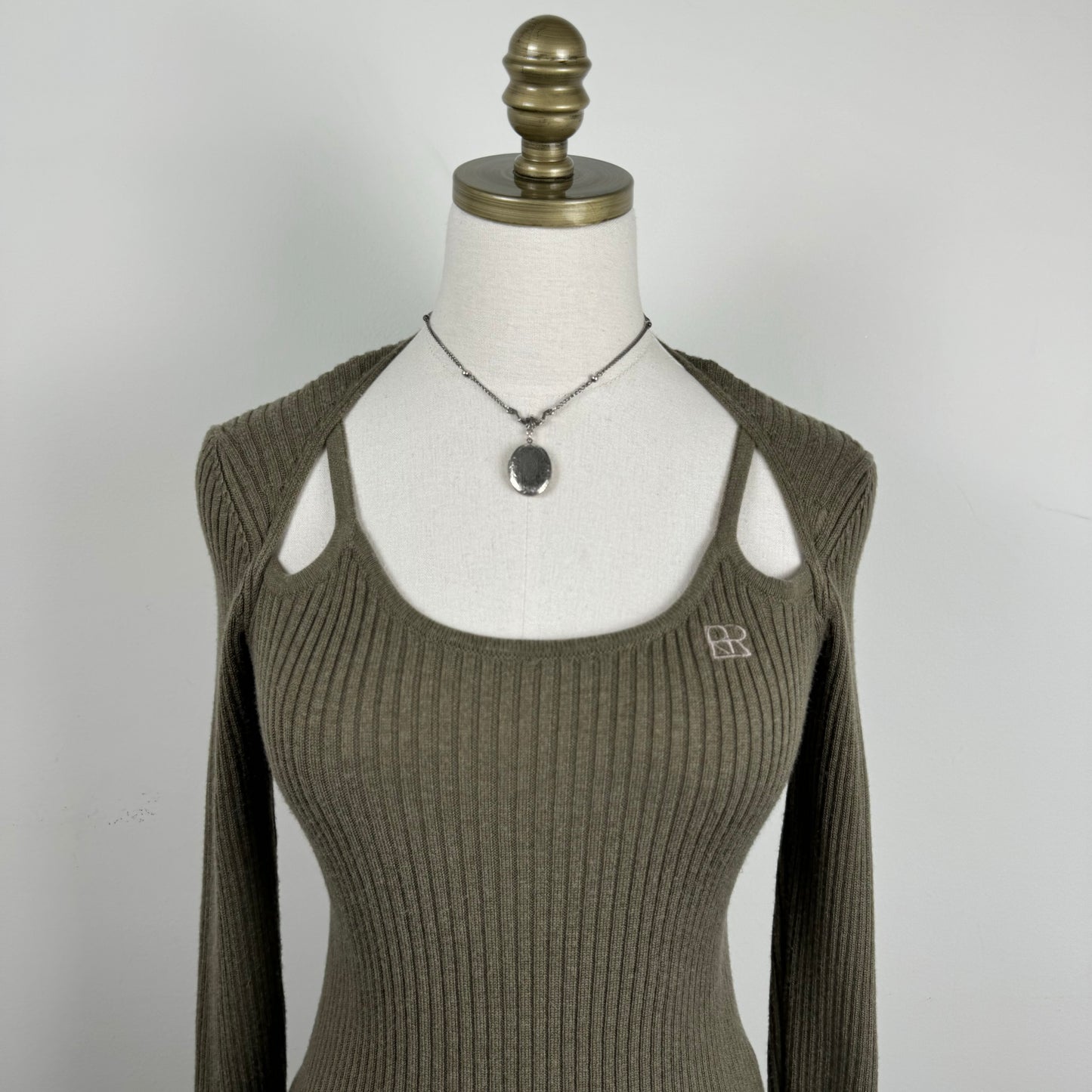 Khaki Cutout/Bolero Fitted Sweater