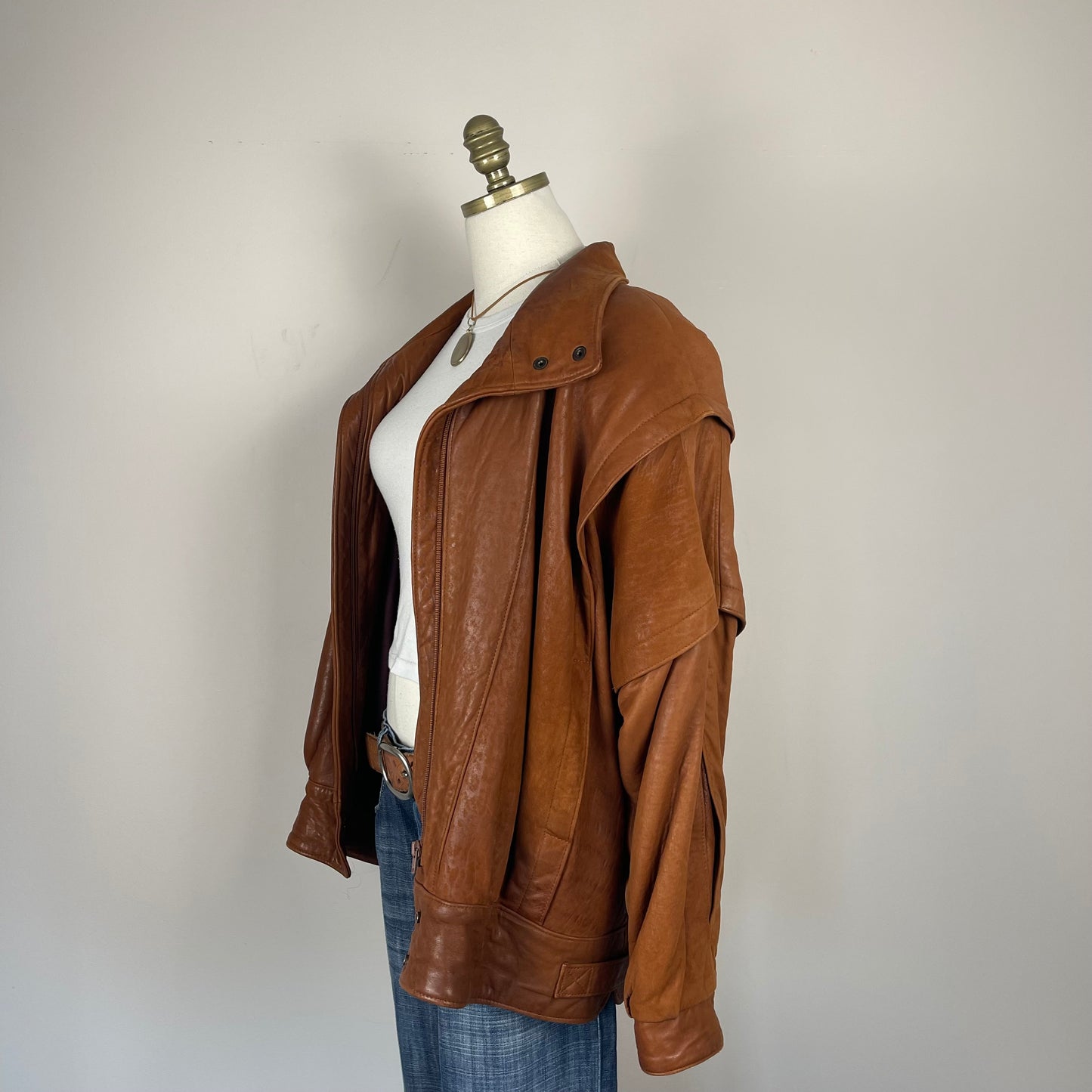 Vintage Tan Oversized Leather Jacket