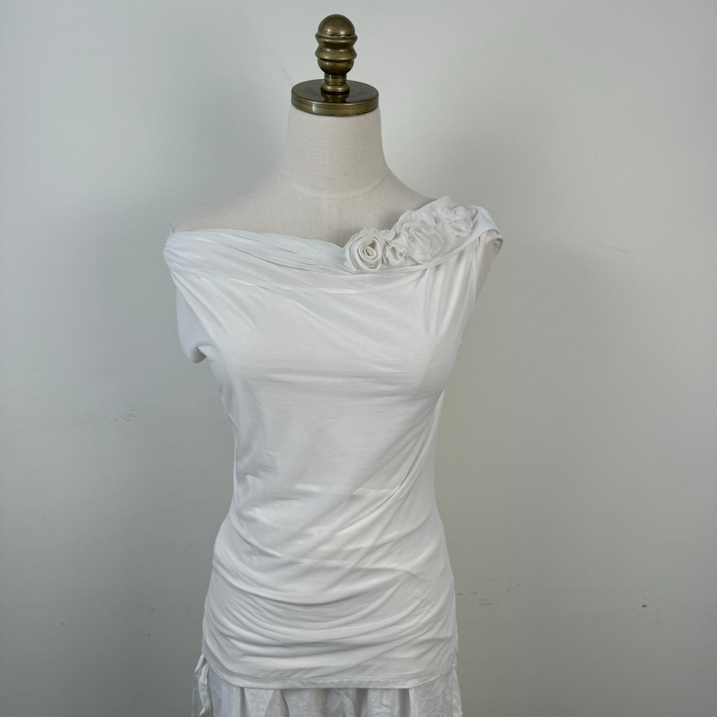 White Floral Chiffon Cowl Neck Top