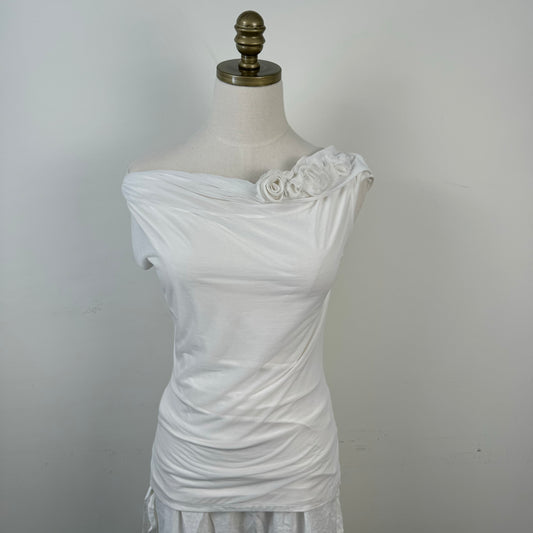White Floral Chiffon Cowl Neck Top