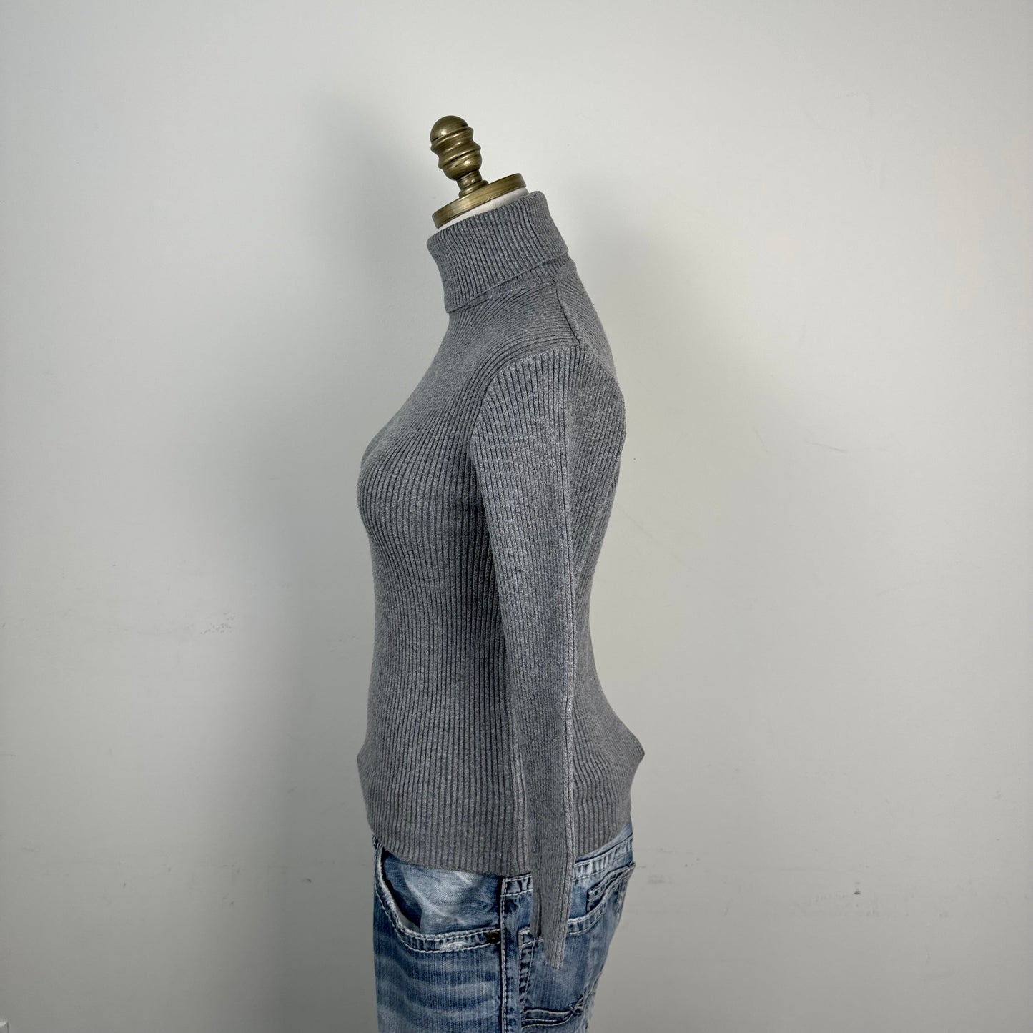 Grey Fitted Turtleneck Sweater