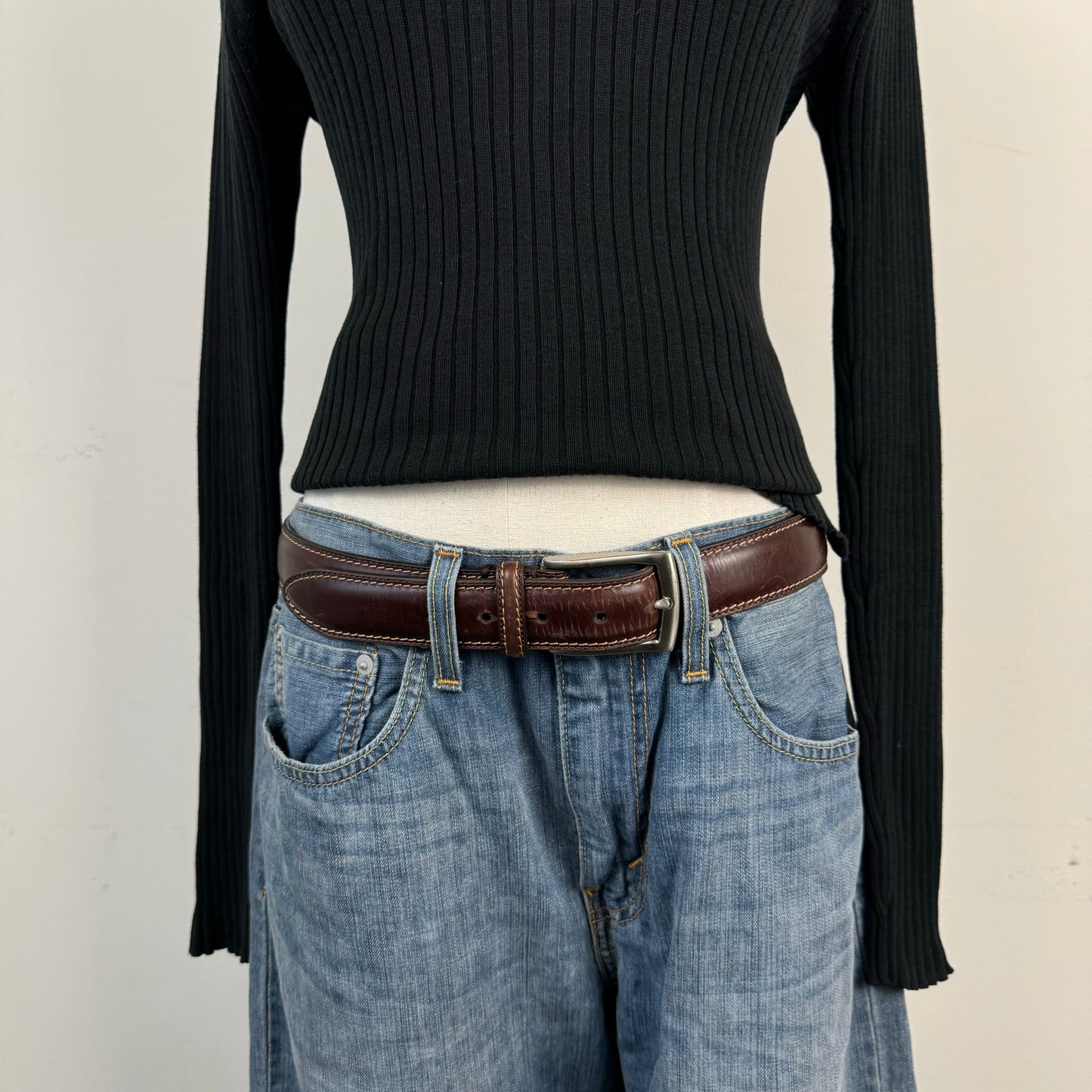 Brown Genuine Leather Silver Buckle Belt