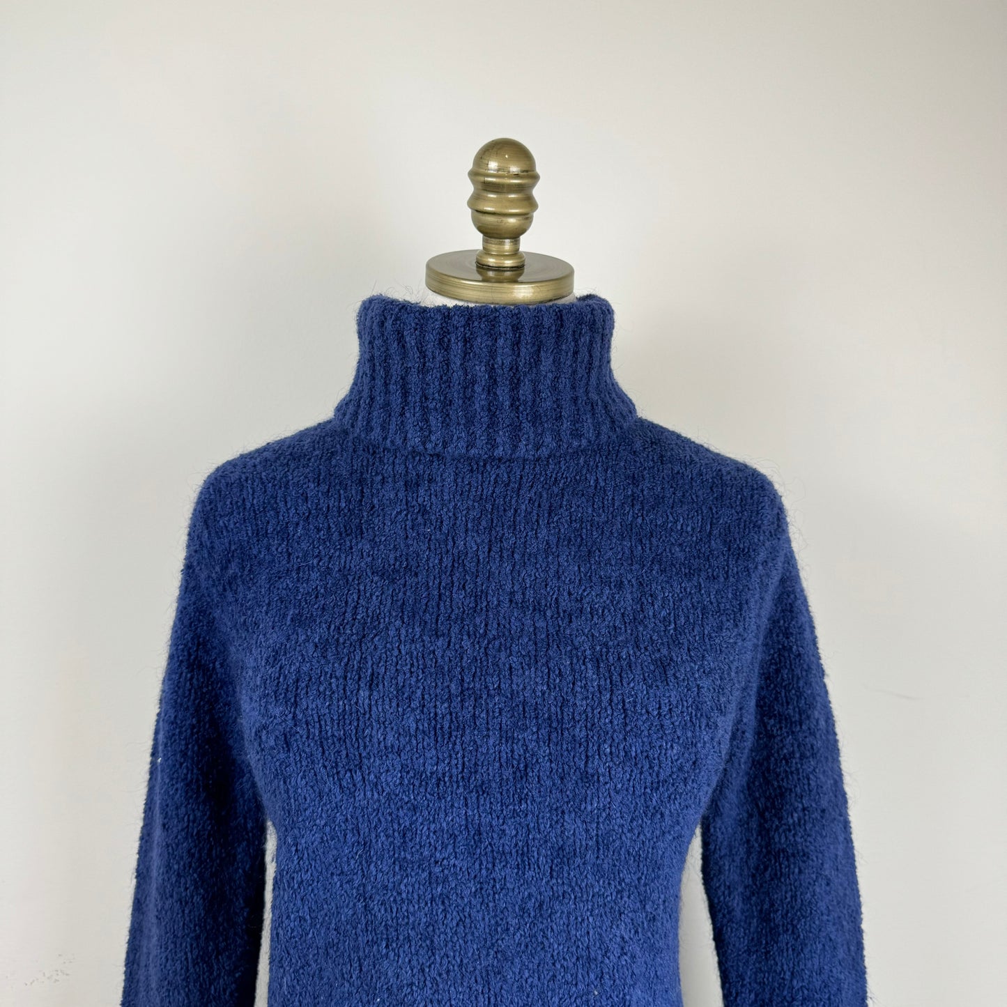 Dark Blue/Purple Turtleneck Sweater with Fringe Hem