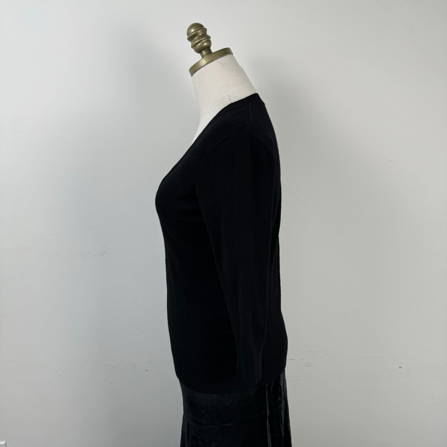 Black Knit Silky Lace Trim Top