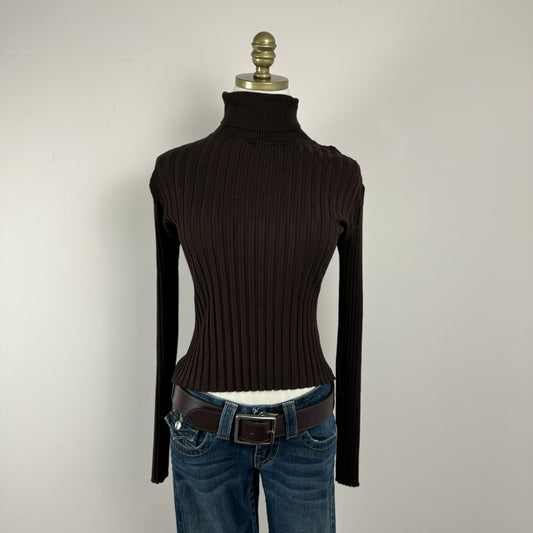 Vintage Brown Ribbed Turtleneck Sweater