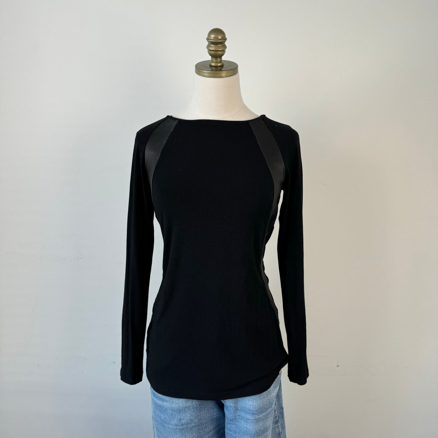 Danier Black Leather Knit Long Sleeve Top