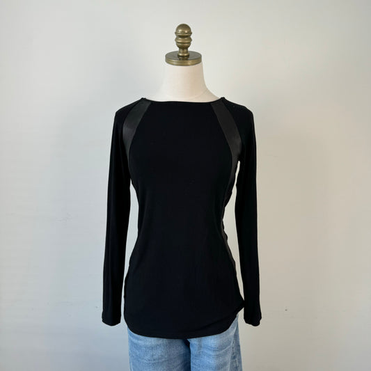 Danier Black Leather Knit Long Sleeve Top