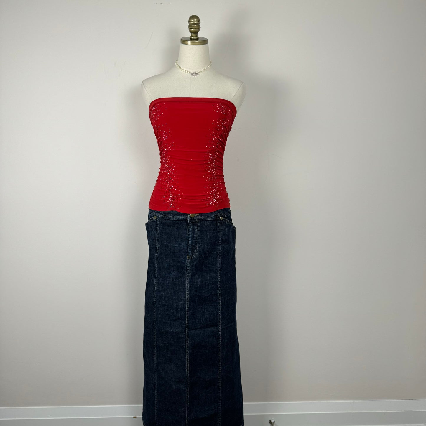 Vintage Dark Wash Denim Maxi Skirt